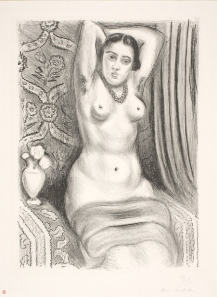 Henri Matisse, Siddende, kvindelig nøgenmodel med armene foldet bag ryggen (odalisque)