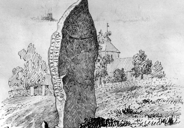 Stig Rehn, Runsten med Leksbergs kyrka i bakgrunden. Teckning av P. A. Säve 1862. Säve, Per Arvid, 1811-87, dialekt- och folkminnesforskare,läroverksadjunkt i Visby 1835-71. Säve gjorde värdefulla insamlingar av främst språkligt och folkloristiskt materia. http://www.ne.se/jsp/search/article.jsp?i_art_id=3227…