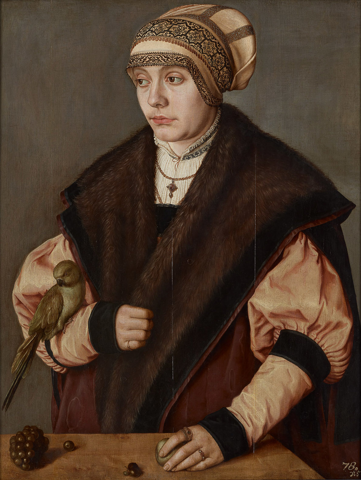 Barthel Beham, Portrait of a woman with parrot
