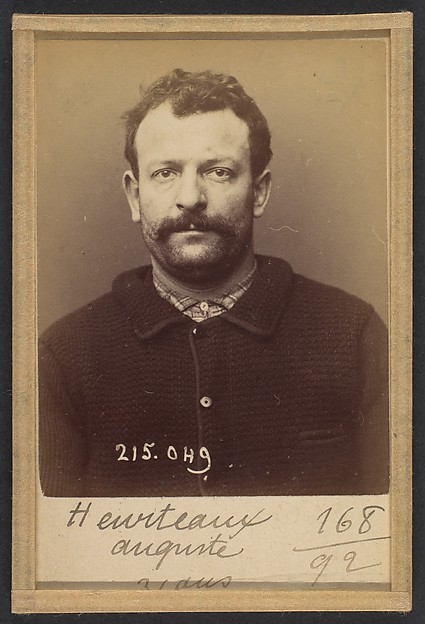 Alphonse Bertillon, Heurteaux. Auguste. 31 ans, né à Paris Xe. Polisseur. Anarchiste. 3/3/94.
