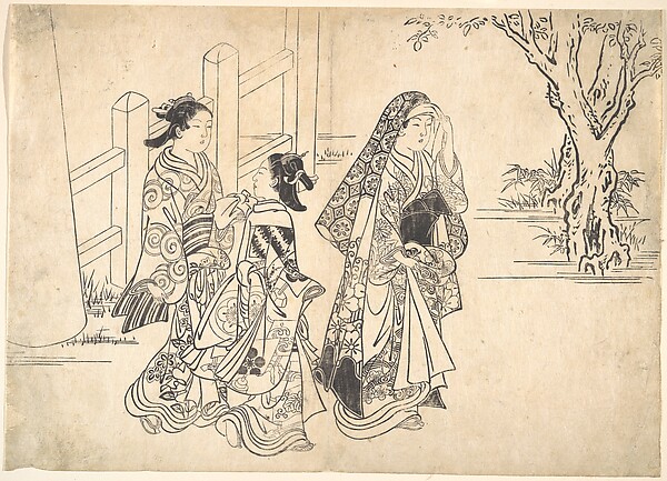 Nishikawa Sukenobu, A Courtesan Followed by Two Girl Attendants