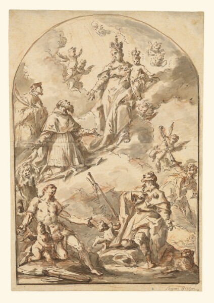 Gaspare Diziani, The Crowned Madonna and Child in Glory, with Saints Sebastian, Roch, Jerome, and John Nepomuk