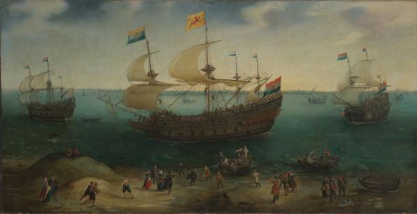 Hendrick Cornelisz Vroom, The Amsterdam Four-Master ‘De Hollandse Tuyn’ and Other Ships on their Return from Brazil under the Command of Paulus van Caerden