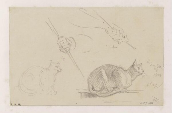 George Chinnery, Studies of cats, and of a hand holding a pole