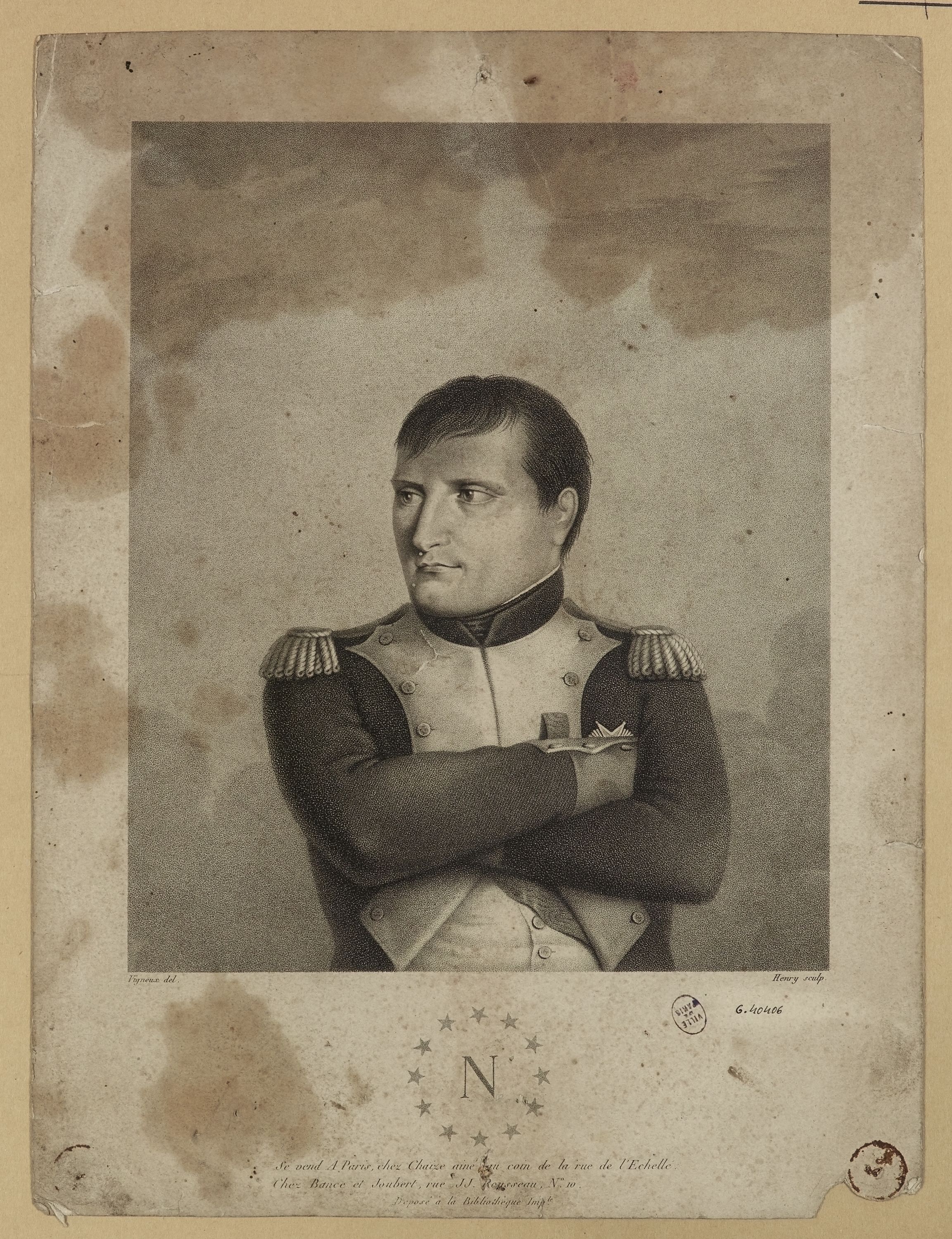Inconnu, N [entouré de douze étoiles ; portrait de Napoléon les bras croisés, regardant à gauche]