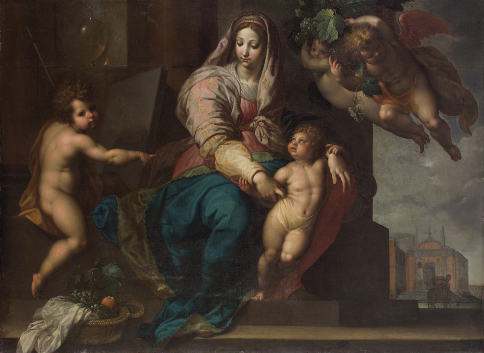 Jacob Adriaensz Backer, Maria mit Kind, Johannesknaben und Engeln