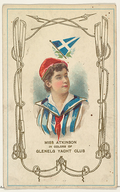 W. Duke, Sons & Co., Miss Atkinson in Colors of Glenelg Yacht Club, from the Yacht Colors of the World series (N140) issued by Duke Sons & Co. to promote Honest Long Cut Tobacco