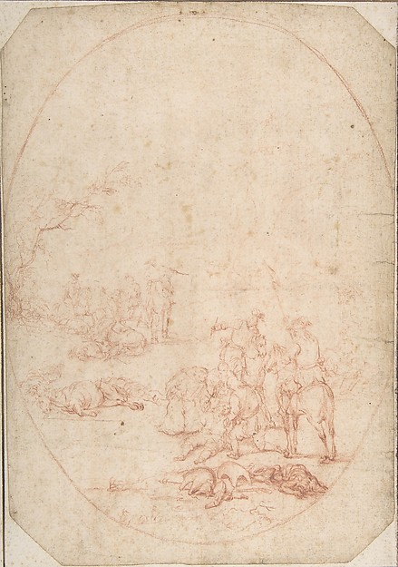 Anonymous, French, 18th century, Landscape with Soldiers Helping the Wounded after a Battle
