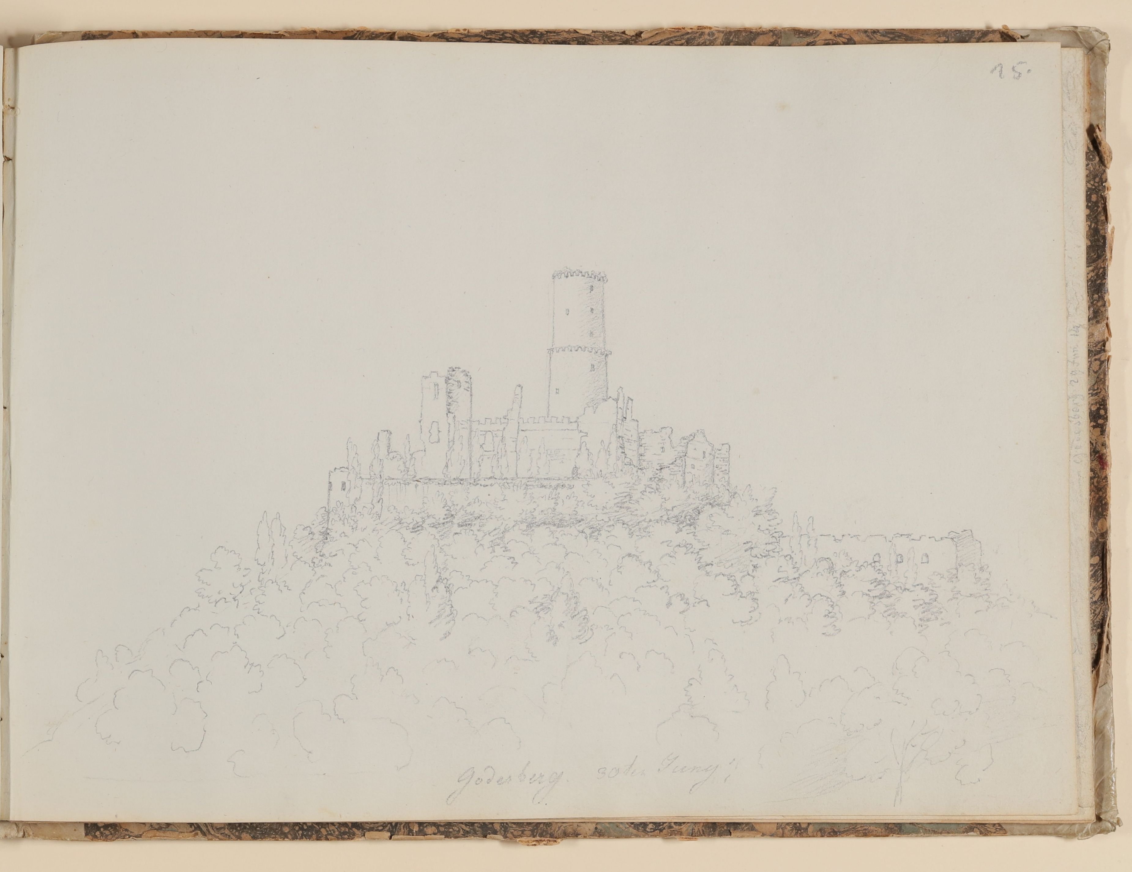 Rosette Städel, Die Ruine der Godesburg bei Bad Godesberg [aus einem Skizzenbuch der Rosette Städel, Blatt 15]