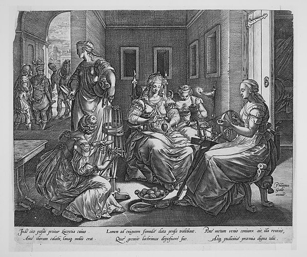Hendrick Goltzius, Lucretia and Her Women Spinning
