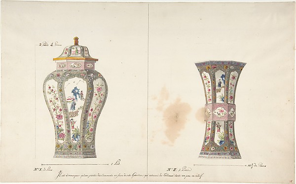 Anonymous, French, 18th century, Designs for Two Porcelain Vases