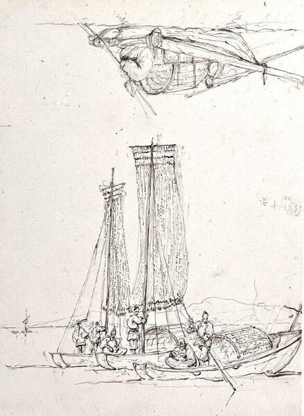George Chinnery, Studies of Tanka boats with figures, Macau