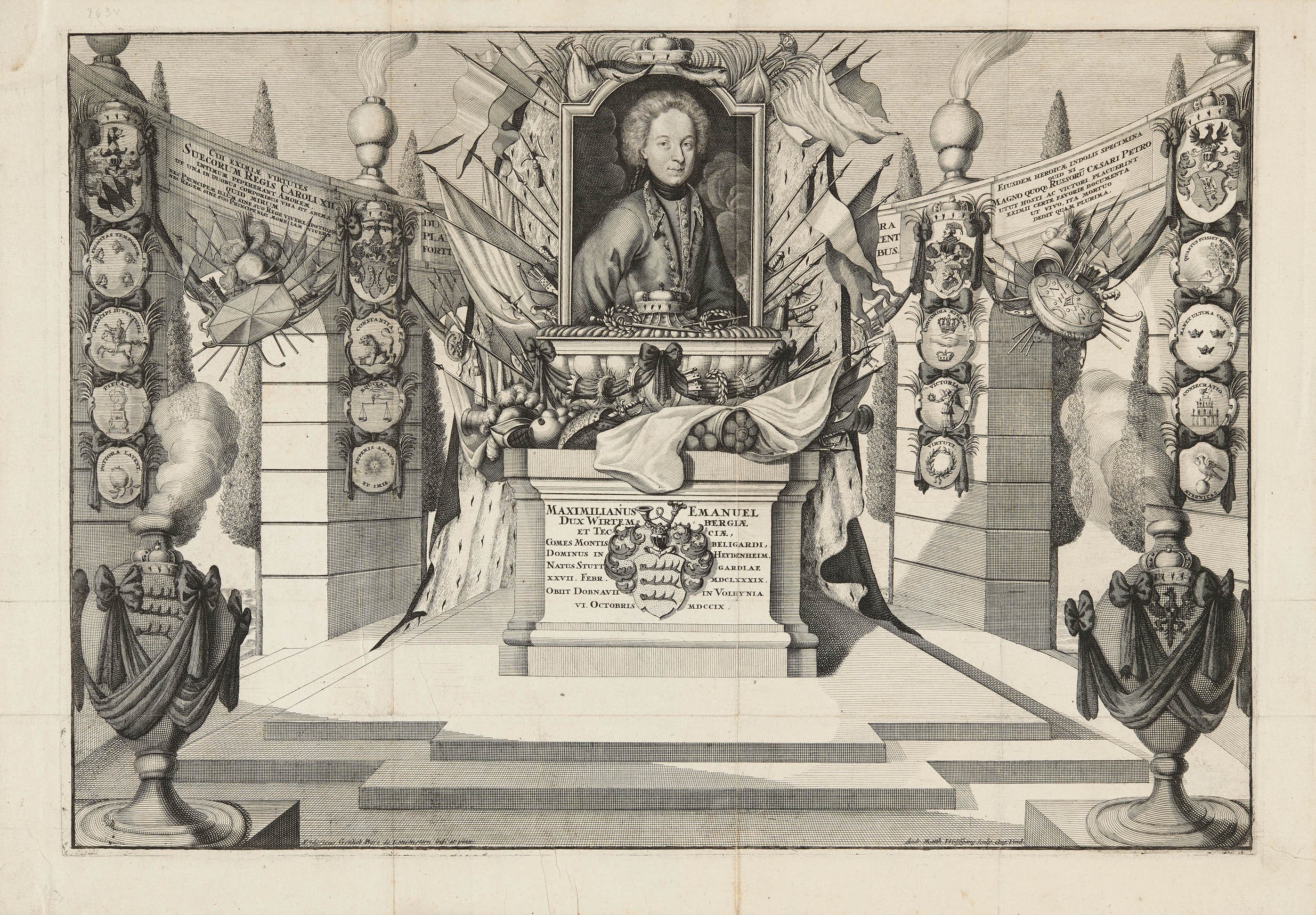 Andreas Matthäus Wolfgang, Trauerkupfer für Herzog Maximilian Emanuel von Württemberg-Winnental