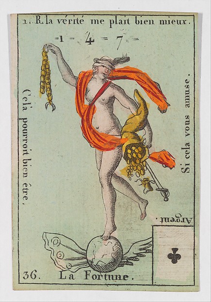 Anonymous, French, 18th century, La Fortune, from the playing cards (for quartets) "Costumes des Peuples Étrangers"