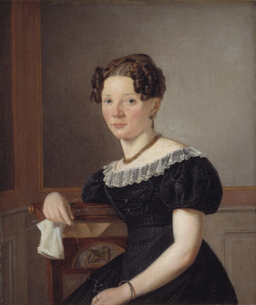 Wilhelm Bendz, Dame med strikketøj. En af kunstnerens søstre (?)