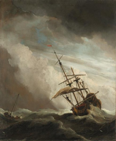 Willem van de Velde (II), A Ship on the High Seas Caught by a Squall, Known as ‘The Gust’