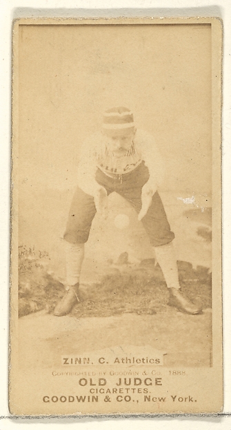 Goodwin & Company, Zinn, Catcher, Philadelphia Athletics, from the Old Judge series (N172) for Old Judge Cigarettes