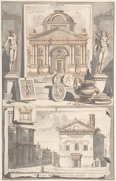 Jan Goeree, A Reconstruction of the Aerarium (above) and a View of the Ruins (below)