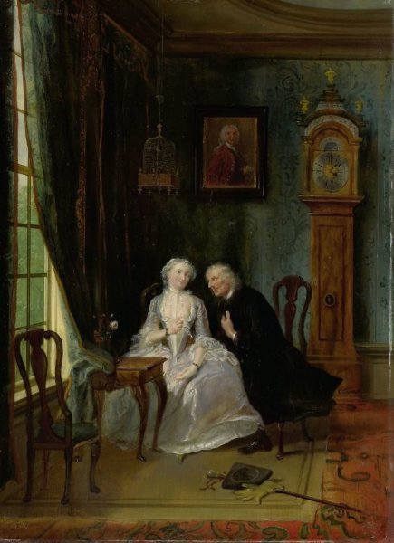 Cornelis Troost, "Unseemly Love, perhaps a scene of the Widower Joost with Lucia, 2nd scene from the play ""De wanhebbelijke liefde"" by CJ van der Lijn "