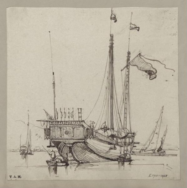 George Chinnery, A junk with flag aloft and pennants along the stern
