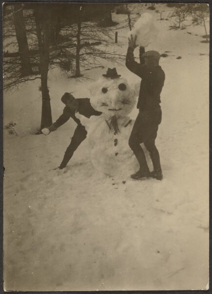 Louis Fleckenstein, [Boys Playing with Snowman]