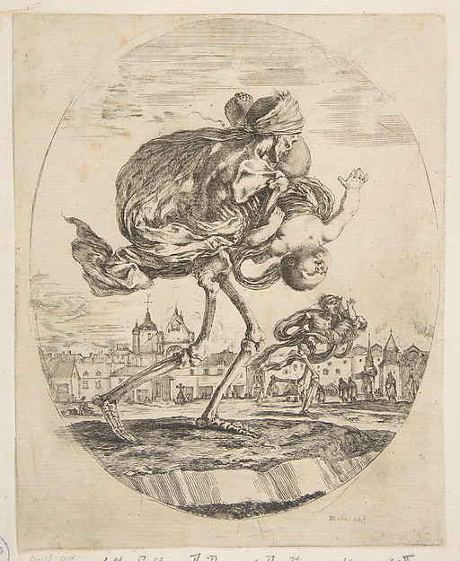 Stefano della Bella, Death carrying an infant, from "The five deaths" (Les cinq Morts)