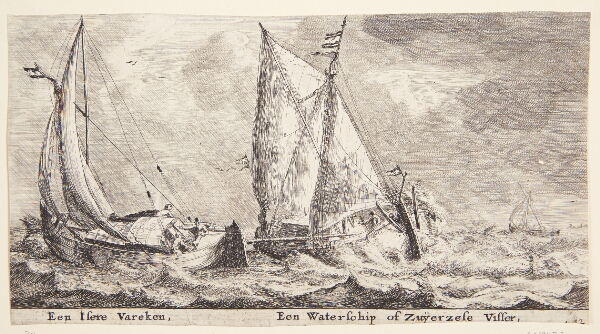 Reinier Zeeman, To sejlbåde i oprørt hav. En båd fra Isere og en fiskerbåd fra Zuiderzee