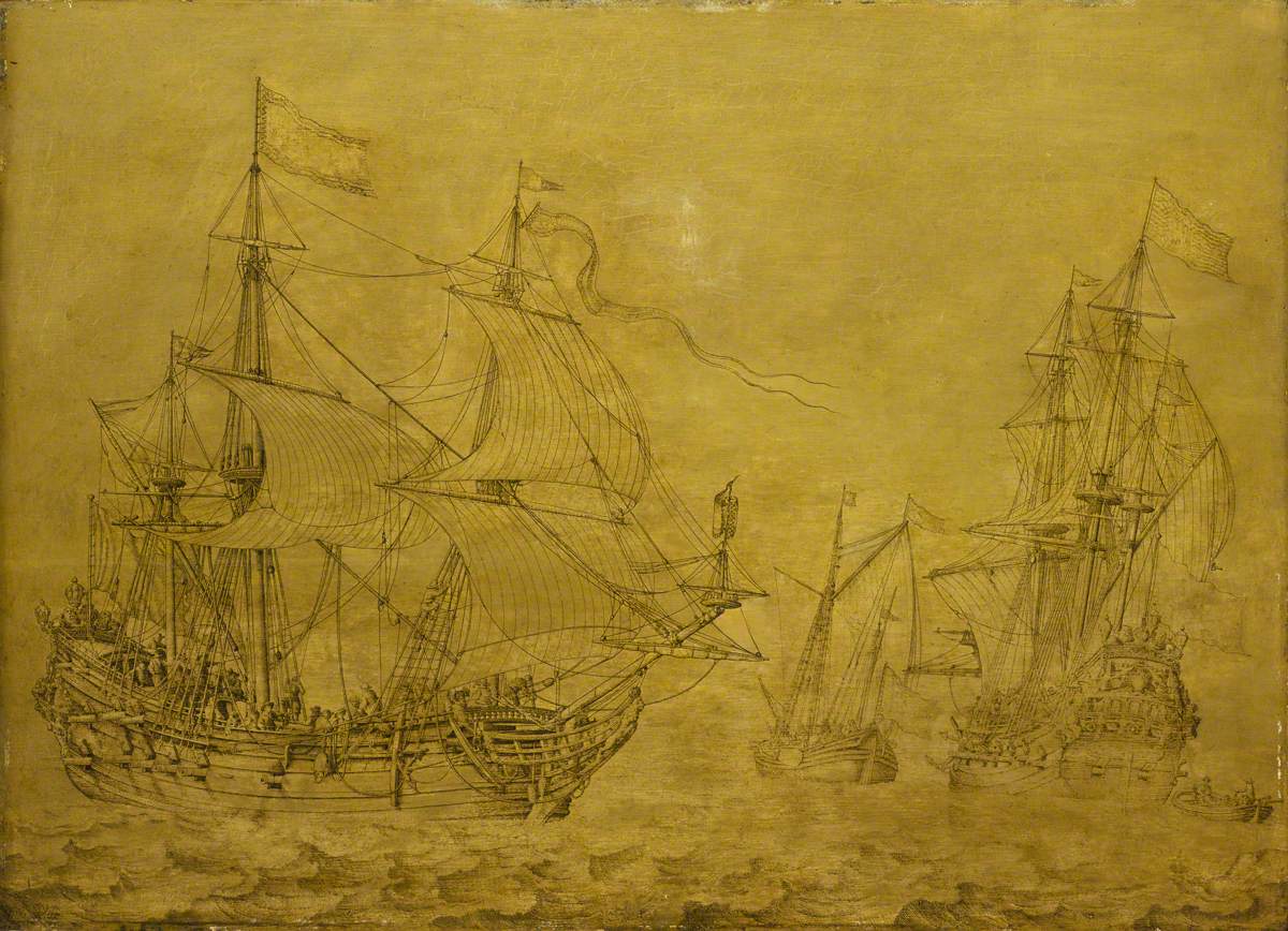 Willem van de Velde the Elder, Two merchant ships under sail in a moderate breeze