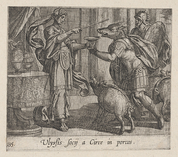 Antonio Tempesta, Plate 135: Circe Changing Ulysses' Men into Swine (Ulyssis soci a Circe in porcos), from Ovid's 'Metamorphoses'