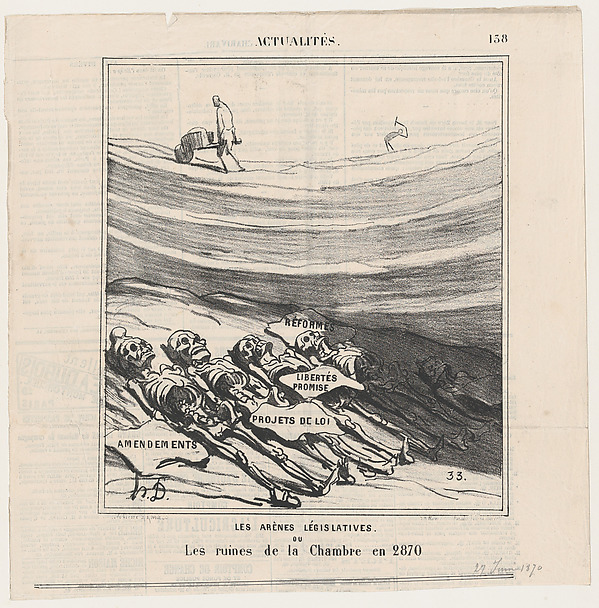 Honoré Daumier, The legislative arena or the ruins of the Chamber of Deputies in the year 2870, from 'News of the day,' published in Le Charivari, June 27, 1870