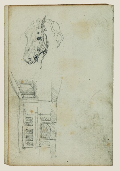 Théodore Géricault, Horse head, view of a courtyard