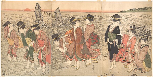 Kitagawa Utamaro, Women Worshipping the Rising Sun between the Twin Rocks at Ise