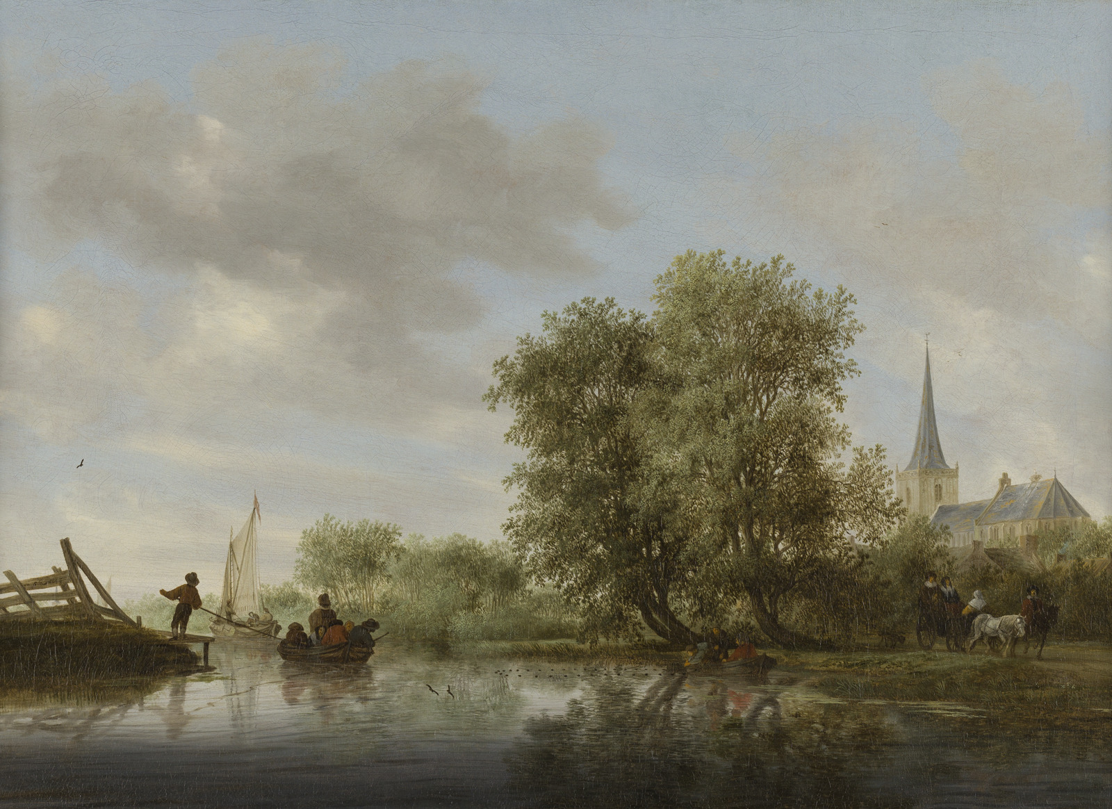 Salomon van Ruysdael, landscape, boats on the river
