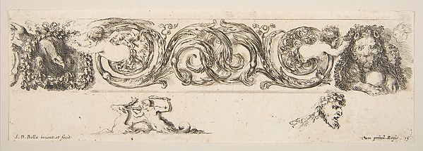 Stefano della Bella, Rinceaux with Eagle and Lion, plate 15 from "Decorative friezes and foliage" (Ornamenti di fregi e fogliami)
