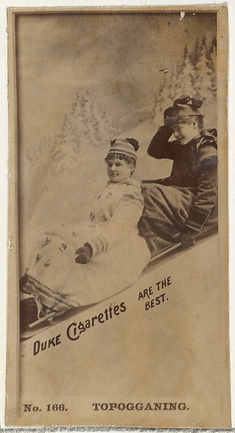 W. Duke, Sons & Co., Card Number 166, Topogganing, from the Actors and Actresses series (N145-6) issued by Duke Sons & Co. to promote Duke Cigarettes