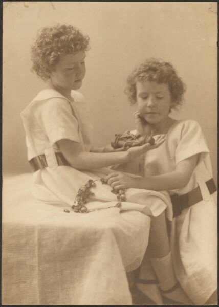 Louis Fleckenstein, [Portrait of Two Sisters Holding Statue and Wreath]