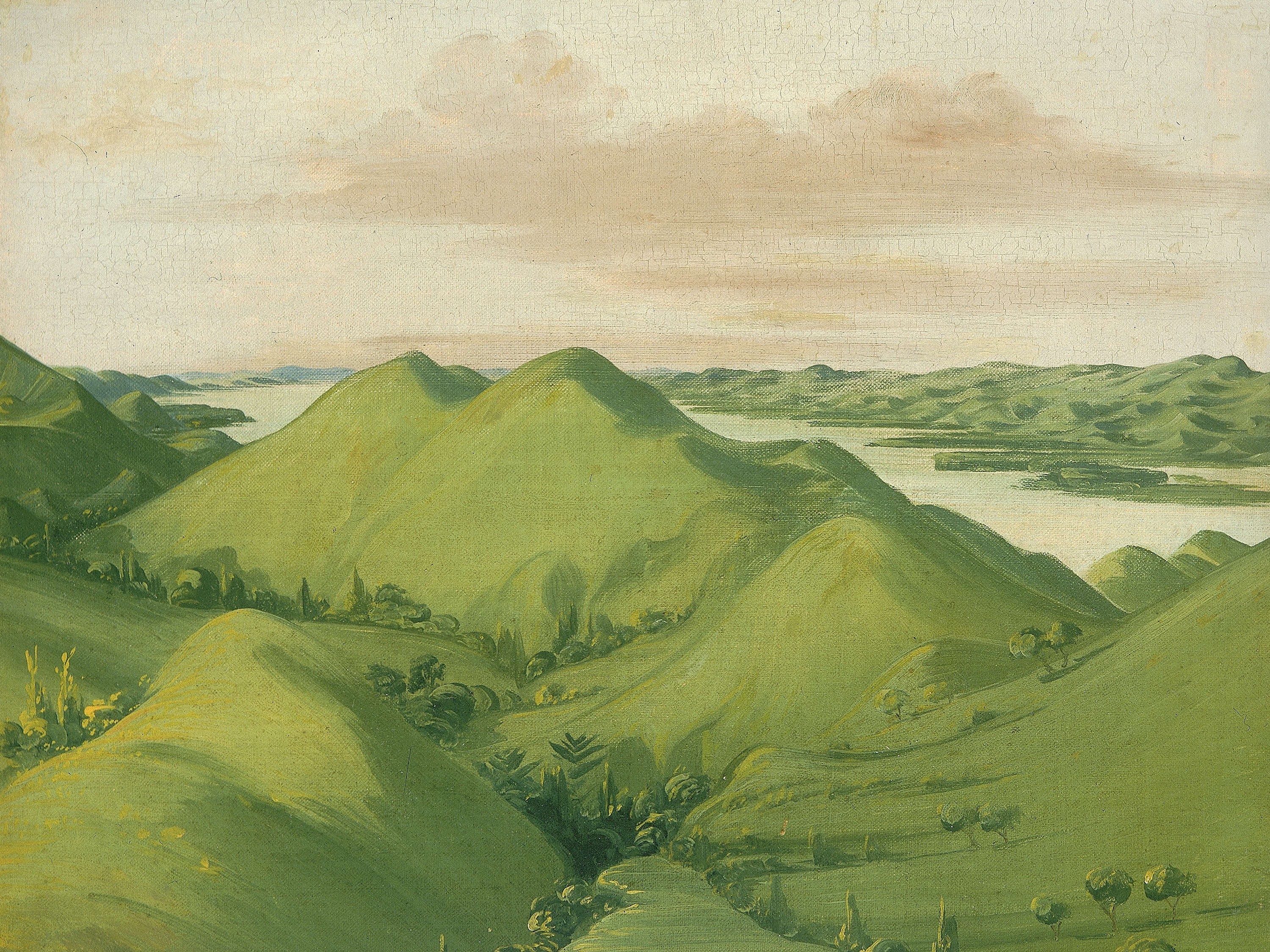 George Catlin, Beautiful Grassy Bluffs, 110 Miles above St. Louis
