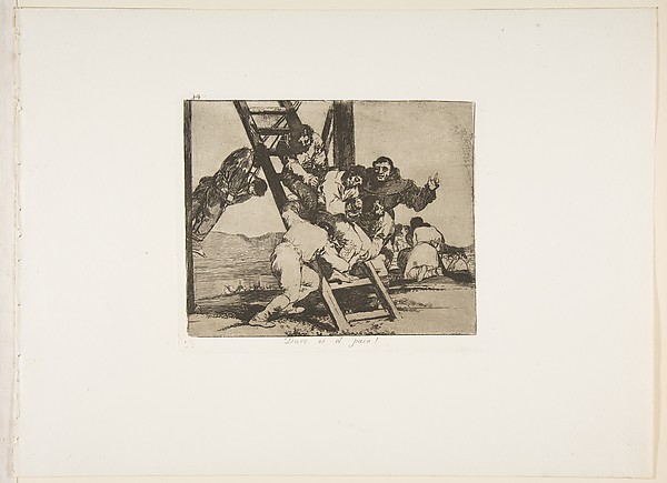 Goya (Francisco de Goya y Lucientes), Plate 14 from "The Disasters of War" (Los Desastres de la Guerra): 'It's a hard step!' (Duro es el paso!)