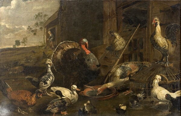 Adriaen van Utrecht, Høns, ænder og en kalkunsk hane