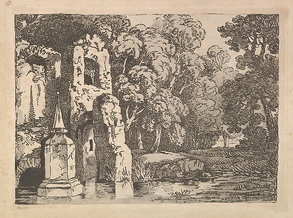 Thomas Rowlandson, Ruins Next to a Pool in a Wooded Landscape