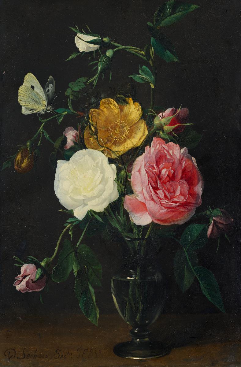 Daniel Seghers, Roses in a glass vase