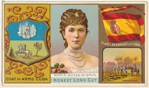 W. Duke, Sons & Co., Maria, Queen of Spain, from the Rulers, Flags, and Coats of Arms series (N126-1) issued by W. Duke, Sons & Co.