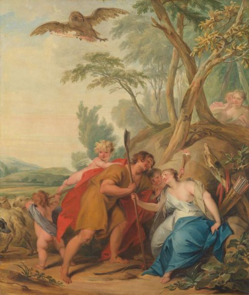 Jacob de Wit, Jupiter, Disguised as a Shepherd, Seducing Mnemosyne, the Goddess of Memory