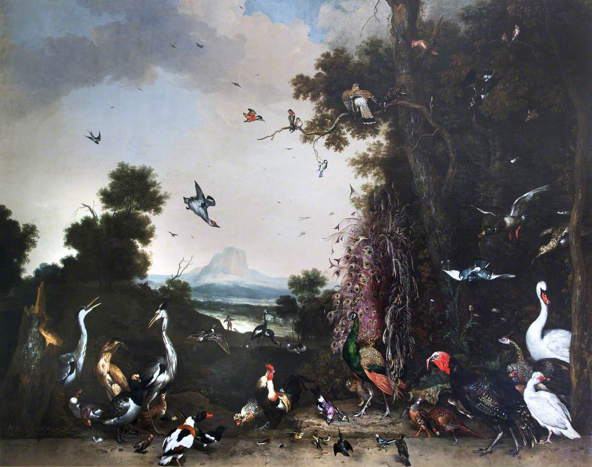Melchior d'Hondecoeter, Open Landscape with Poultry and Waterfowl