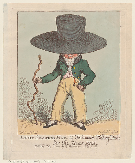 Thomas Rowlandson, Light Summer Hat and Fashionable Walking Sticks for the Year 1801