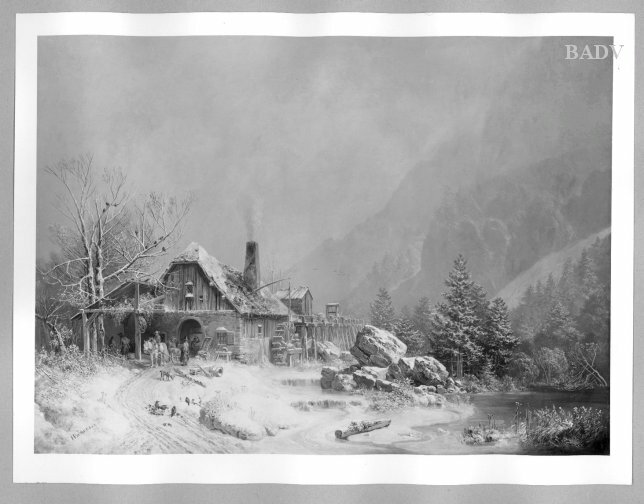 Heinrich Bürkel, winter-landscape at the smithy