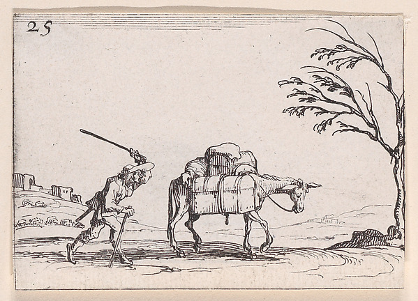 Jacques Callot, Le Paysan Frappant son Ane (The Peasant Striking his Donkey), plate 25 from "Lux Claustri ou La Lumière du Cloitre" (The Light of the Cloisters)
