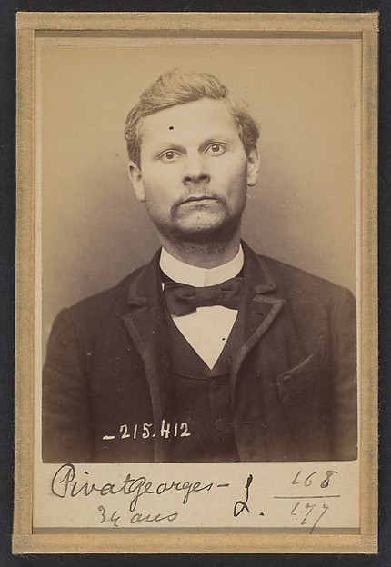 Alphonse Bertillon, Pivat. Georges, Léopold. 34 ans, né à Vauxcié (Aisne). Tailleur d'habits. Anarchiste. 9/3/94.