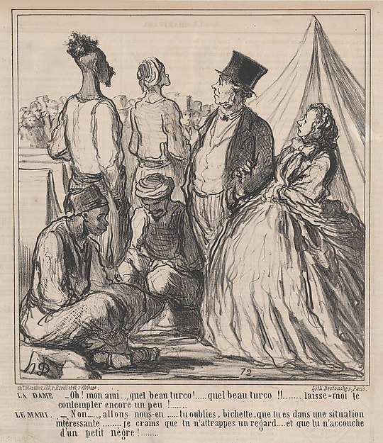 Honoré Daumier, Oh! mon ami..., quel beau turco!.... quel beau turco!!...., from Au Camp de Saint-Maur, published in Le Charivari, August 15, 1859