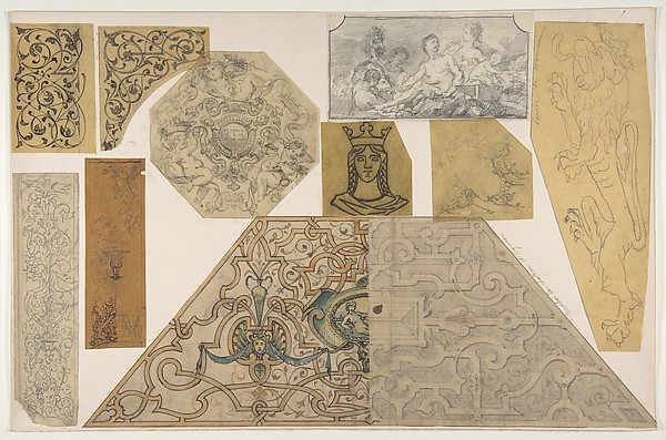 Jules-Edmond-Charles Lachaise, Ten designs for the decoration of houses, including at least one for the stairway of the Chateau d'Ognon of M. deMachy (Oise, France)